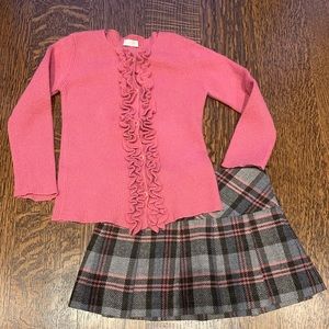 Ilgufo beautiful grey plaid skirt & coral sweater outfit size 2